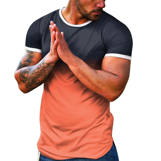 BOBOGOJP T-Shirt Homme Coupe Régulière Manches Courtes Col Rond T-Shirt Uni (Orange,TTG)