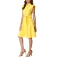 thumbnail image 4 of INSPIRE CHIC Robe-Chemise pour Femme Manches Cap Pointes Col à Pointes Taille à Nouer Boutons Mi-Longues Jaune TP, 4 of 7