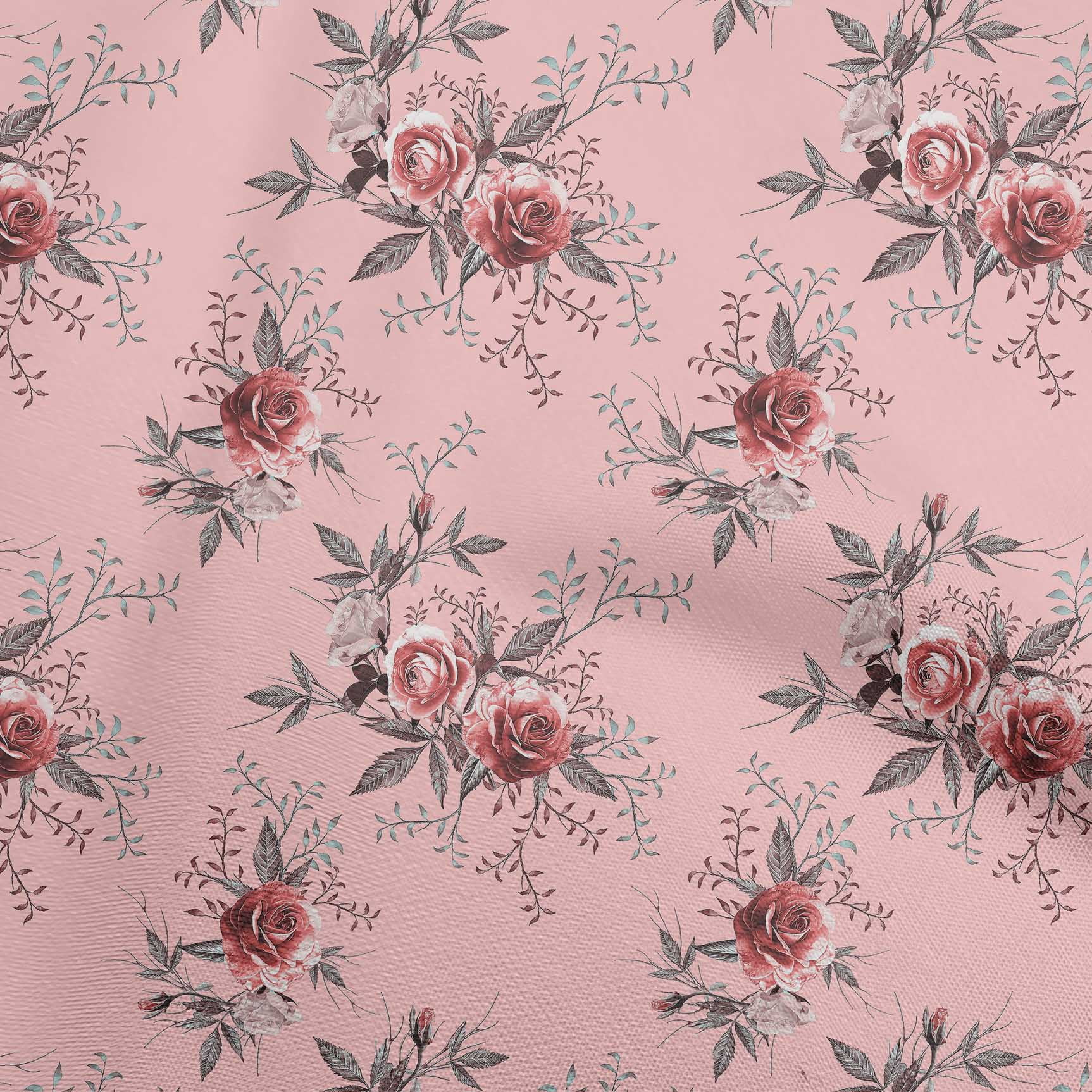 oneOone Rayon Light Pink Fabric Florals Sewing Material Print Fabric By The Yard 56 Inch Wide