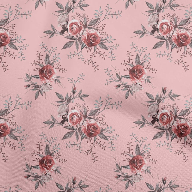 oneOone Cotton Poplin Light Pink Fabric Florals Sewing Material Print Fabric By The Yard 56 Inch Wide