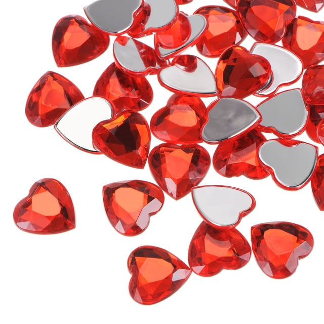 Unique Bargains 40 Pcs Acrylic Flat Back Rhinestones 20mm/0.8 Inch Heart Artificial Gemstone for Crafts Jewelry Making Red
