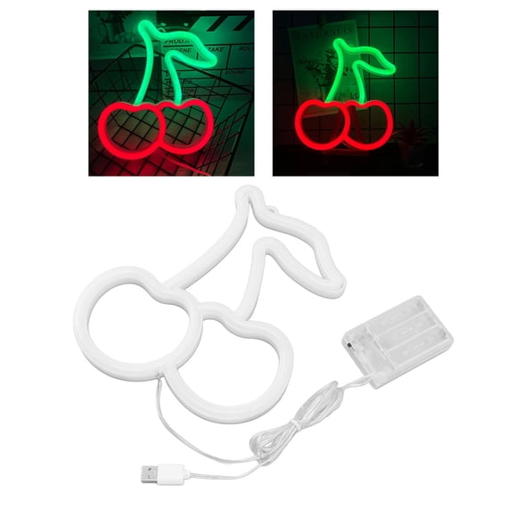 LED Neon Night Light Lamp Cute Cherry Fruit USB Powered Decorative Flexible Neon Sign Light With Hole For Wedding Party 9.1 X 7.5in