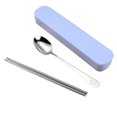 thumbnail image 3 of Portable Chopsticks Spoon Fork Set Stainless Steel Student Office Cutlery with Storage Box  Smile  Green  3Pcs, 3 of 10