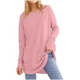 thumbnail image 1 of Tuniques à Manches Longues pour Femmes 2024 Hauts Tuniques avec Trous pour les Pouces Décontractés Amples T-Shirts à Col Rond pour Leggings Chandails à Enfiler Hauts Blouses T-Shirts Roses TTG, 1 of 2