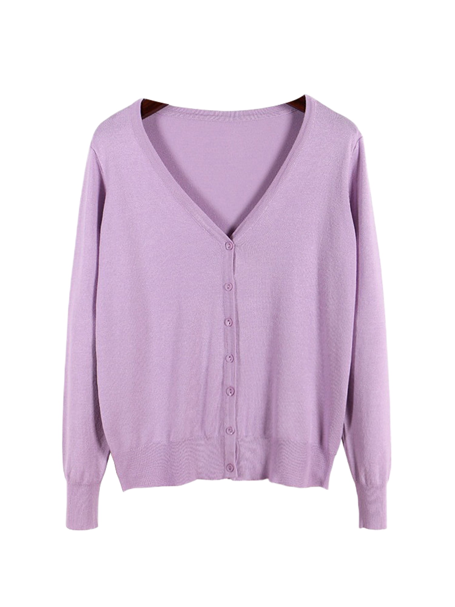 Innerwin Cardigan Sweater V Neck Ladies Coat Fall Solid Color Loose Outwear Purple 4XL