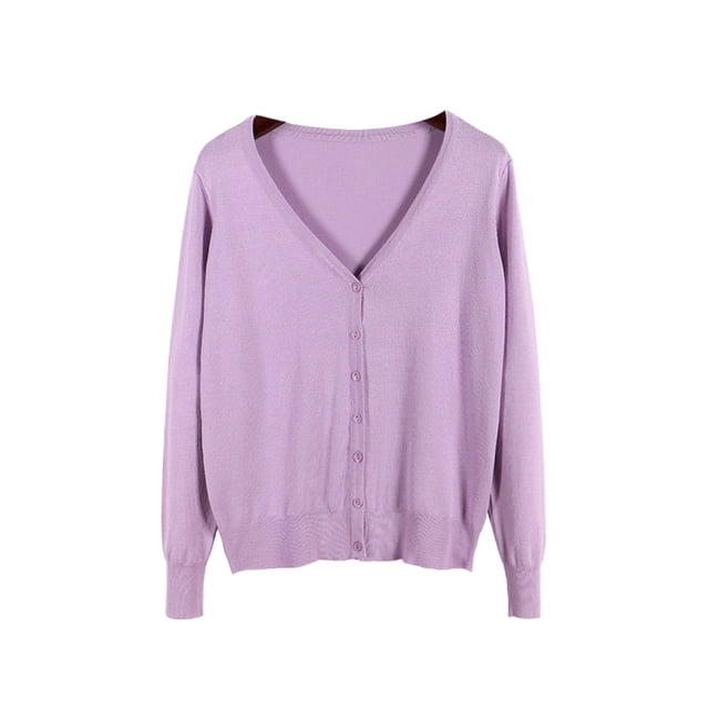 Innerwin Cardigan Sweater V Neck Ladies Coat Fall Solid Color Loose Outwear Purple 3XL