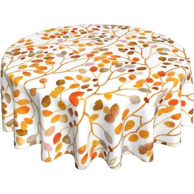 Nappe d'Extérieur Orange Brûlé d'Automne Ronde 70 Pouces, Nappe Feuilles Aquarelle, Polyester Résistant aux Taches Feuilles d'Automne Déco Saisonnière Petites Housses de Table pour Cuisine Salle à Manger Fêtes Pique-Nique