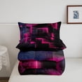 thumbnail image 4 of YST Hot Pink and Black Geometric Comforter Set Full,3D Square Plaid Bedding Set for Girls Women,Glowing Neon Geometry Comforter Set Reversible Soft,Abstract Checkered Quilt Bed Set 3Pcs, 4 of 5