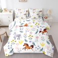 thumbnail image 1 of Ensemble de Douillette Simple 7 Pcs, Lit dans un Sac Simple Réversible à Motif de Cheval Floral, Ensemble de Literie Simple à Animaux de Dessin Animé, Douillette à Fleurs, Drap Plat, Drap-Housse, Taies d'Oreiller, Couvre-Oreillers, 1 of 5