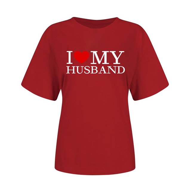 Penkiiy T-Shirt Femme J'aime Mon Mari Mignon Relation Mariée 2TG Rouge