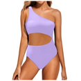 thumbnail image 1 of Womens Swimsuits Tankini One Shoulder Bathing Suits Full Coverage Keyhole Solid Women's Swimwear Purple, 1 of 4