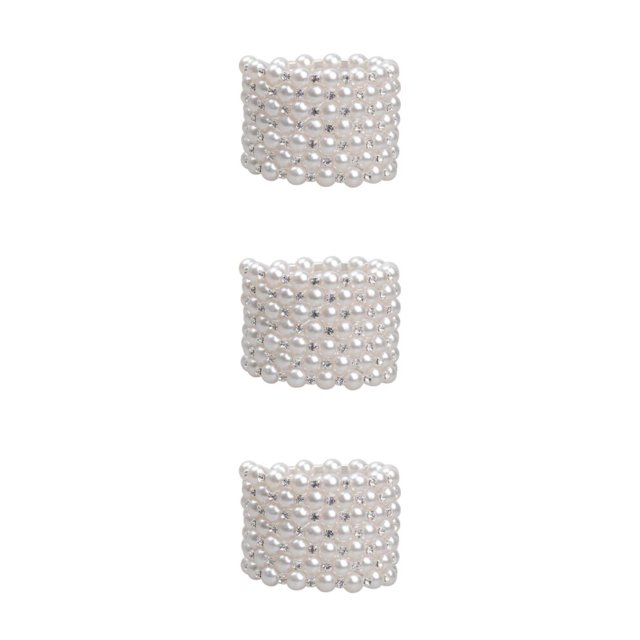 maskred Bracelet Extensible en Perles Scintillantes et Strass pour Mariage Bal Femmes Bijoux Éblouissants Blanc 7 Rangées 3Ensemble