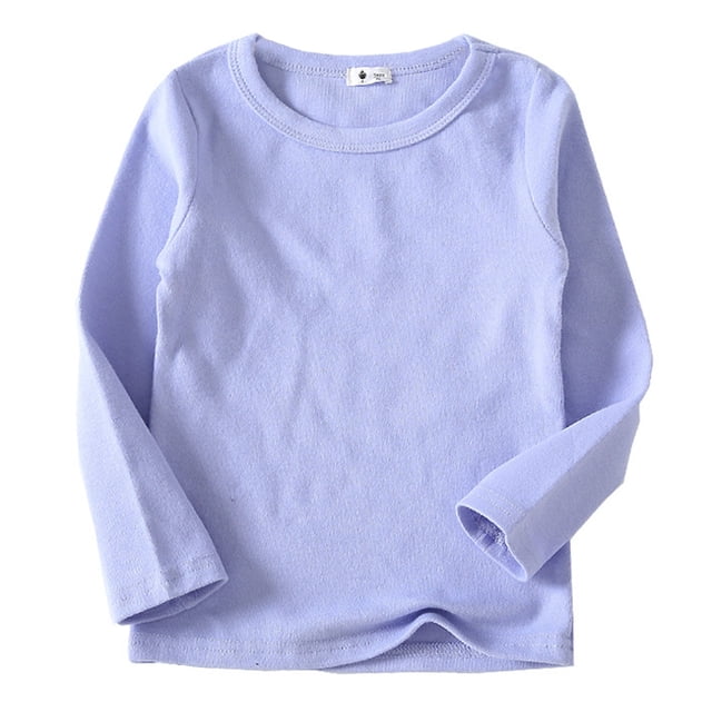 T-shirts Filles Bébé Garçon Fille Col Rond Manches Longues Doux Hauts Unis Hauts Filles Violet Clair 11-12 Ans