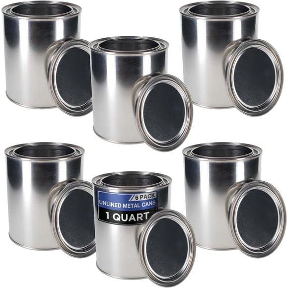 Master Elite 1 Quart Unlined Empty Metal Paint Can Bucket with Lids, Pack of 6 - Triple Tight Lid Seal, 32 fl. oz. Steel Coating Storage Container Tin - Store Leftover Oil-Based Paint, Automotive, Art