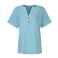 thumbnail image 3 of Dealovy Womesn Tops Summer Casual V Neck Buttons T-Shirts Short Sleeve Solid Color Loose Fitted Tees, 3 of 5