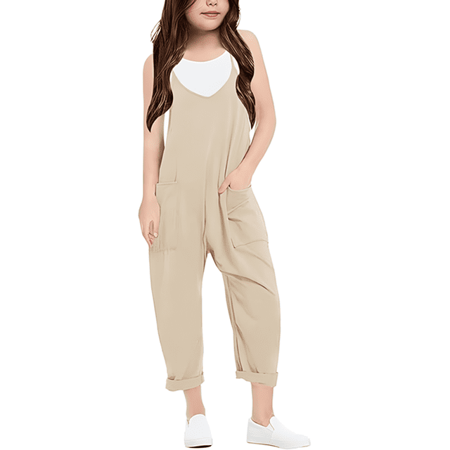 Girls Romper Solid Rompers for Girls Sleeveless Rompers with Pockets Girls Clothing Size 4-5 Y