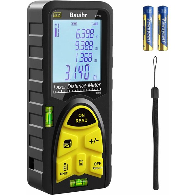 Laser Measure 50M, Laser Distance Meter 165ft, Portable Handle Digital Measure Tool with Bubble Levels, Large Backlit LCD Display and Waterproof IP54 (Battery Included)