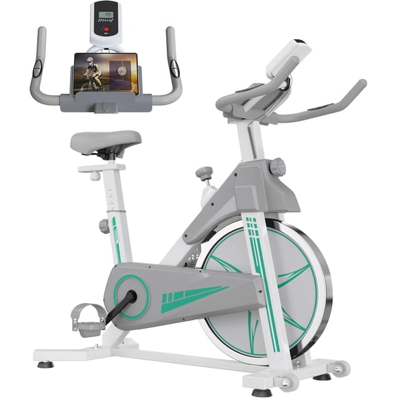 Soges Exercise Bike, Cardio Stationary Bike Cycle Bike for Home, Indoor Cycling Fitness Bike, Silent Belt Drive with Phone Ipad Mount, Comfortable Seat Cushion, White&Green