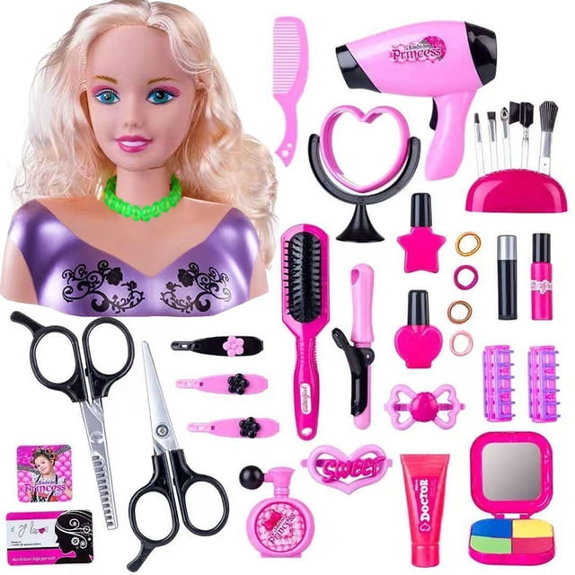 Hair Styling Doll Head Play Set For Girls, Pretend Role Game With Accessories And Educational Safe Plastic Material