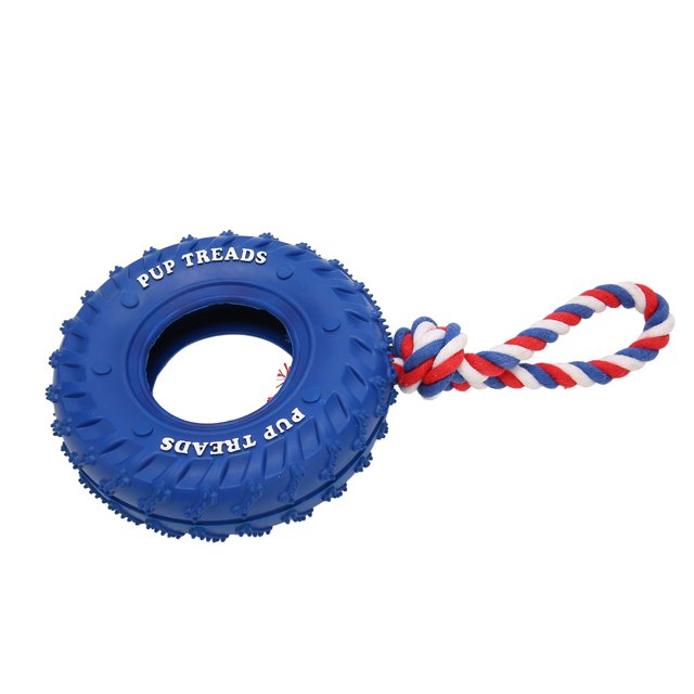Dog Tire Chewing Toy, Wearable Easy Cleaning Dog Treat Dispensing Tire Toy Bite Interactive for Medium Large Dogs Blue,Black