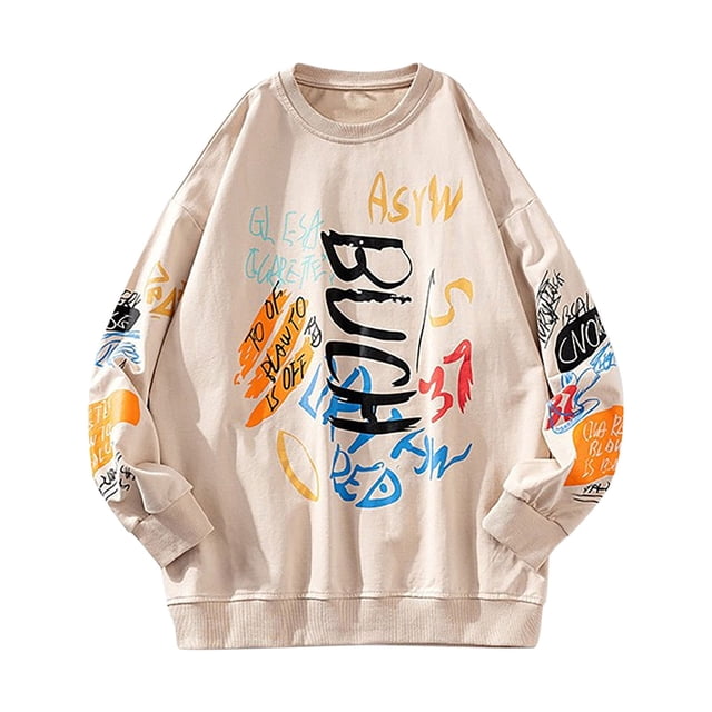 Pompotops Nouveaux Chandails pour Hommes Automne et Hiver 2021, Hauts Imprimés à Manches Longues et Col Rond Tendance pour Hommes, Chandails Graffiti Mode Grande Taille en Solde