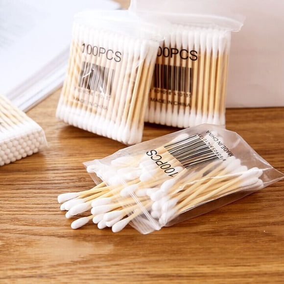 100-Pack Eco-Friendly Wooden Cotton Swabs - Double-Sided Tips for Makeup, Crafts & First Aid (Soft & Safe)