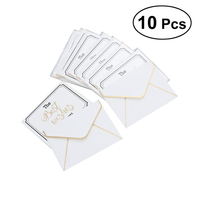 10pcs THE BEST WISHES TO YOU greeting cards with envelopes, featuring elegant gold and black text on premium white paper. Includes blank note cards for personalized messages, suitable for party supplies or expressing blessings and affection to family and friends.