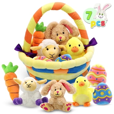 Joyfy 7 Pcs Panier de Pâques, Jouets de Pâques, Ensemble de Jeu Lapin de Pâques Peluches Remplisseurs de Panier pour Cadeaux de Fête, Peluche Douce pour Tout-Petits et Enfants de Tous Âges