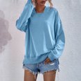 thumbnail image 2 of IROINID T-Shirt à Manches Longues en Polyester Réduit pour Femmes, Sweat à Capuche Uni, Bleu, 2 of 9