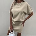 thumbnail image 1 of FcBaudy Robe à Manches Courtes à Col Rond, Robes pour Femmes, Robes d'Été pour Femmes Robe d'Été pour Femmes Mode Couleur Unie Col Rond Manches Courtes Robe de Sport Décontractée Robe Femme, 1 of 9