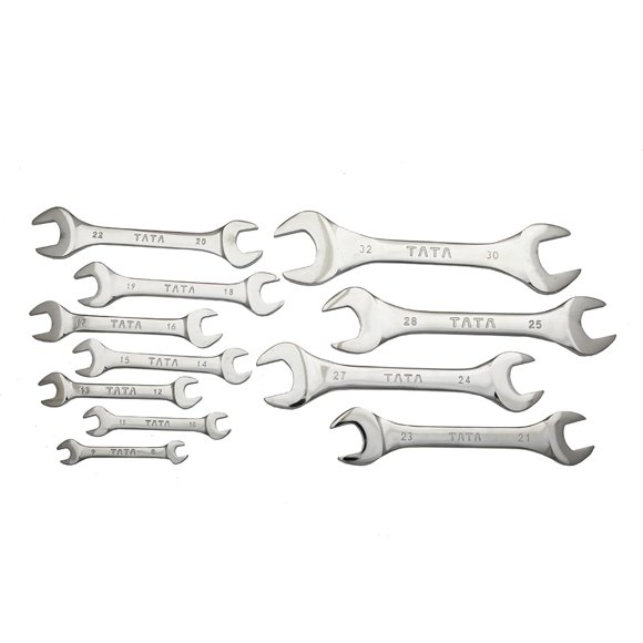 Tata D.O.E. Spanner, Box Pack - Set Of 12 | Chrome Vanadium Steel, Double Open-Ended Spanner, U-Shaped Opening | Usually Rotary Fasteners, For Nuts & Bolts | Spanner Set