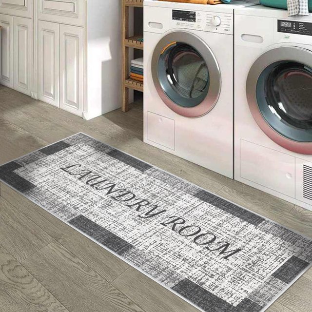 Non Skid Washable Laundry Room Runner Rug - 59 x 20 Inches Heavy Duty Ultra-Thin 70 % Cotton Laundry Mat for Laundry Room
