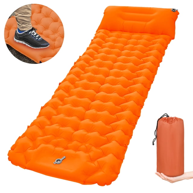 Tapis de Couchage de Camping avec Oreiller et Pompe Intégrée, Matelas de Couchage Ultraléger Gonflable, Matelas Pneumatique de Camping Imperméable