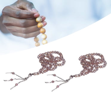 2 Pcs Perles de Prière Musulmanes, 99 Perles Séparateurs de Mihrab Nombre Design Exquis Perles de Prière Tasbih pour Sac à Main Perles de Prière Tasbih en Bois de Tamarin Perles de Prière Islamiques