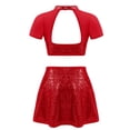 thumbnail image 3 of Hansber Robe de Danse Jazz Lyrique à Sequins pour Filles 2 Pcs Crop Top Contemporain Dos Ouvert avec Jupe Rouge 6, 3 of 6