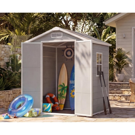 GloryStar Remise de Jardin Extérieure, Remise à Outils 4 x 6 Pi Étanche avec Plancher Renforcé, Fenêtre et Porte Verrouillable pour Patio Ou Cour Arrière