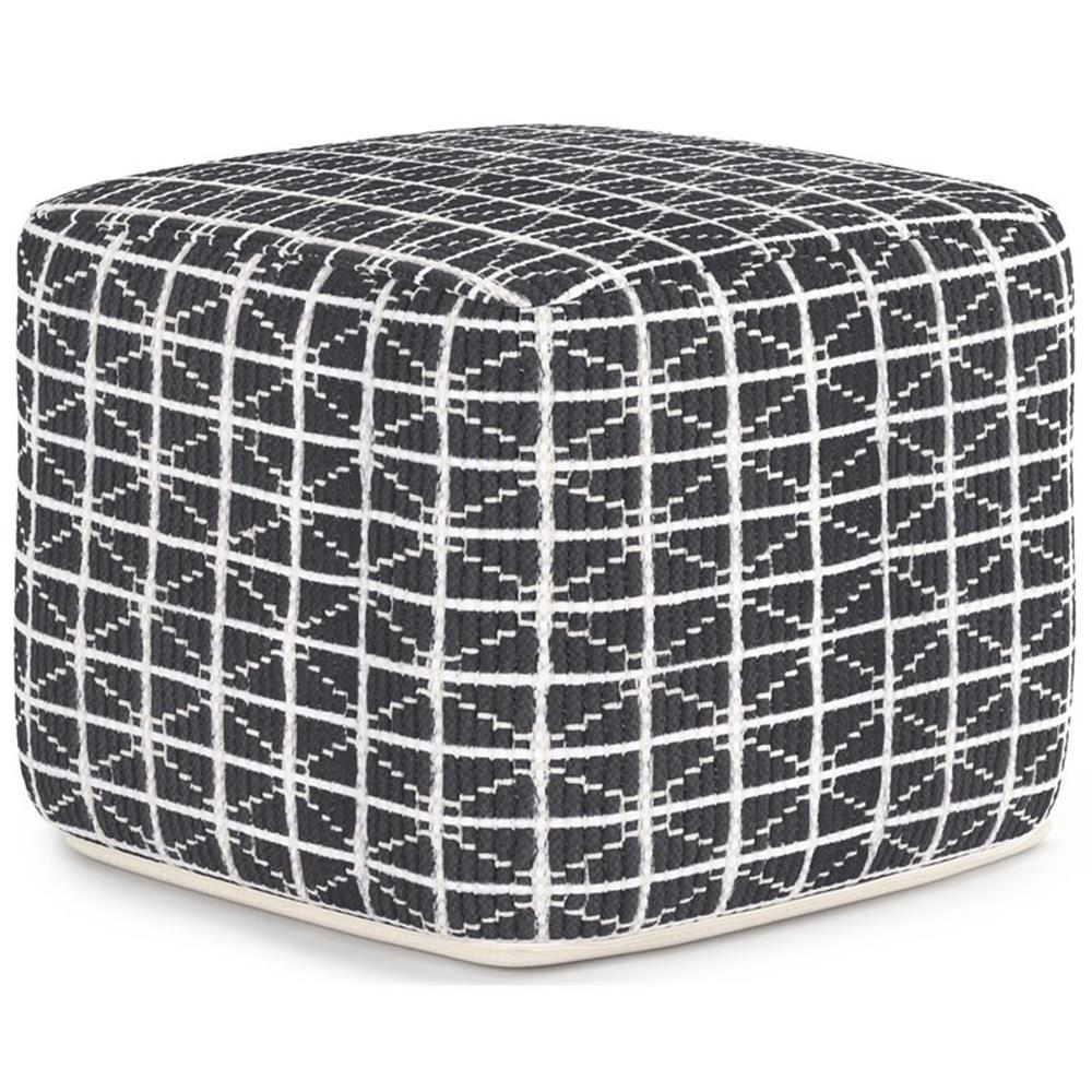 Pemberly Row Pouf Carré Boho en Gris Ardoise et Blanc Motif Tissé à la Main