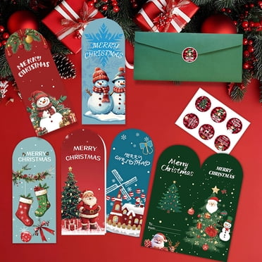 Fridja Clearance Christmas Holiday Decorative Cards Deluxe Christmas Greeting Cards with Blessings Envelope Set Includes 6 Christmas Wallet Cards+6 Envelopes+6 Stickers
