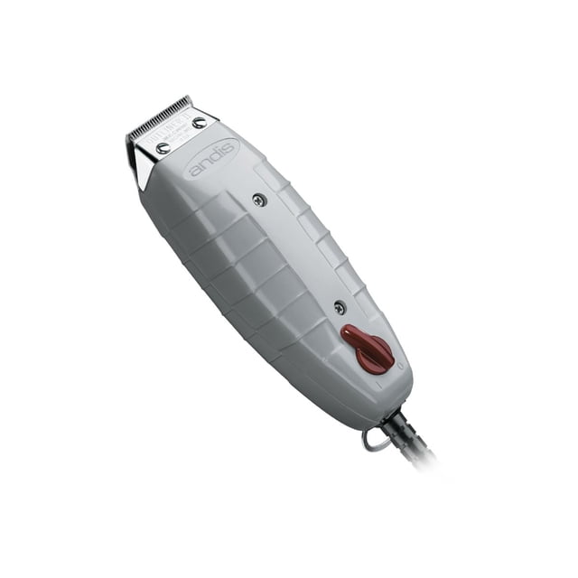 Andis Outliner II Go - Trimmer - gray front-facing view of the gray Andis trimmer with contoured housing and close-cutting carbon-steel blade at top, magnetic motor specified, Andis wordmark on handle. Designed for outlining, dry shaving and fading; also suitable for precise barbering and detailed line work.