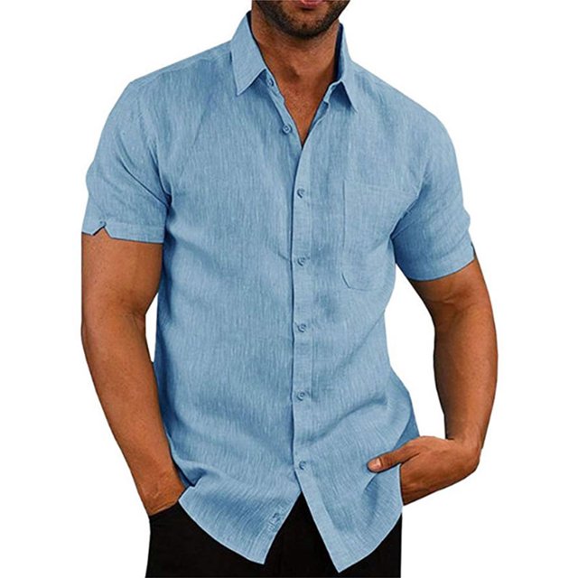 LUXUR T-shirt Homme Col à Revers T-shirt Manches Courtes Hauts Amples Chemises d'Été Col Rabattu Blouse Bleu TG