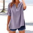 thumbnail image 2 of Timegard Plus Size Tops for Women Drop Shoulder V Neck Button 3/4 Sleeve Casual Loose Lightweight Blouse, 2 of 7