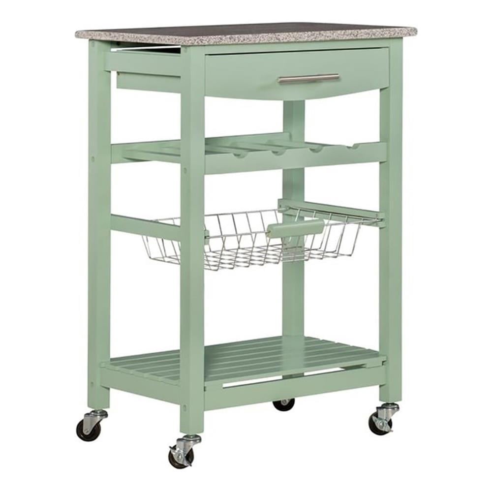 Riverbay Furniture Pine Wood Mint Green Kitchen Island Rectangular Granite Top Unassembled