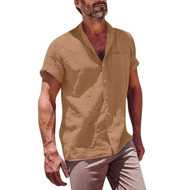EOYWHK Men Linen Shirt Summer Beach Cardigan Lightweight Button Down Lapel Blouse with Pockets Flyer