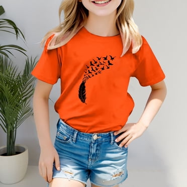 YOUSNH T-Shirt Imprimé pour la Journée de l'Unité des Enfants Haut T-Shirt Décontracté The Orange Day Hauts pour Filles Orange 120