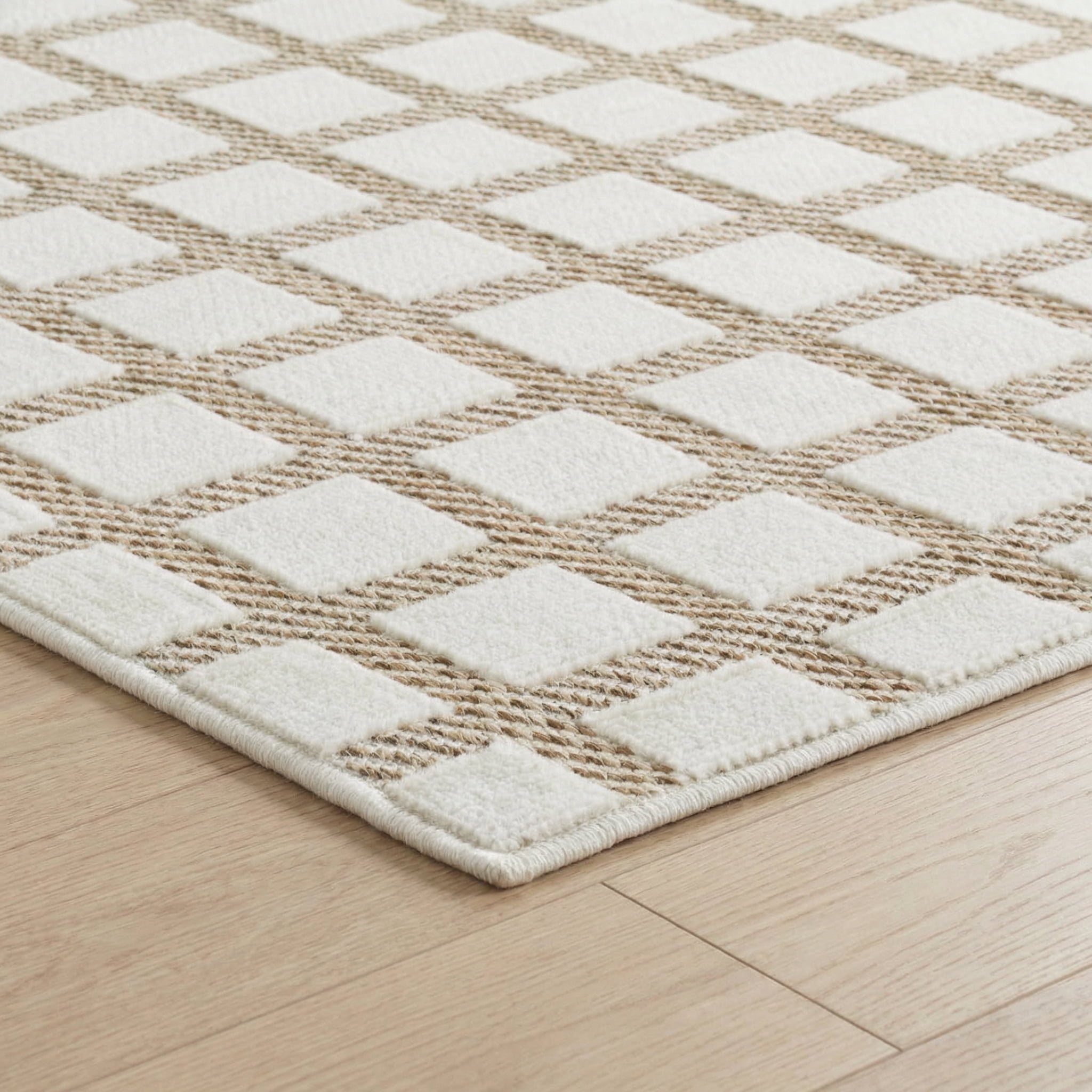 Tapis d'interieur exterieur a carreaux Rug Branch Maise, beige creme, moderne - Entree, couloir, salle de bain et cuisine