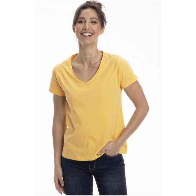 T-Shirts à Col en V pour Femmes (S, Jaune Doux)
