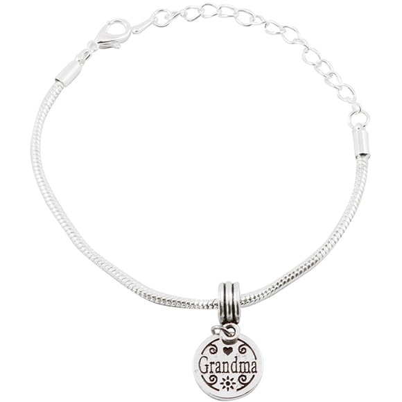 Gifts for Grandma | Grandmother Gifts from Granddaughter or Grandson Stainless Steel Snake Chain Charm Bracelet for Grandmother as Grandma Jewelry She Will Cherish Forever (StainlessSteel