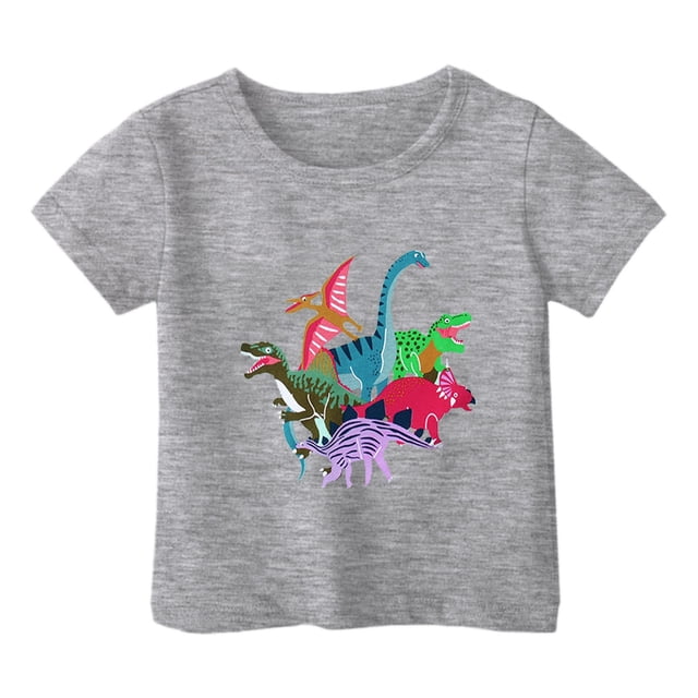 PMVFHDE Hauts Garçons Garçon et Fille Mode Décontractée Imprimé Col Rond Ample T-Shirt à Manches Courtes Haut Gris,12-13 Ans