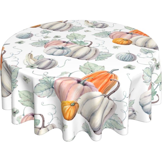 Thanksgiving Fall Round Tablecloth 60 Inch, Autumn Harvest Pumpkin Tablecloths Stain Resistance Polyester Table Cloth for Holiday Parties Kitchen Dining Indoor Outdoor