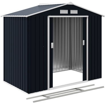 7' x 4' Garden Storage Shed w/ Foundation Kit and Double Doors Dark Grey